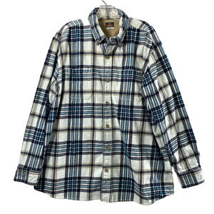 Ridgecut Flannel Shirt Mens XLT Blue Tan White Plaid Button Up Shacket Outdoor‎